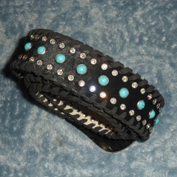 Turquoise Bead and Rhinestone studded western belt